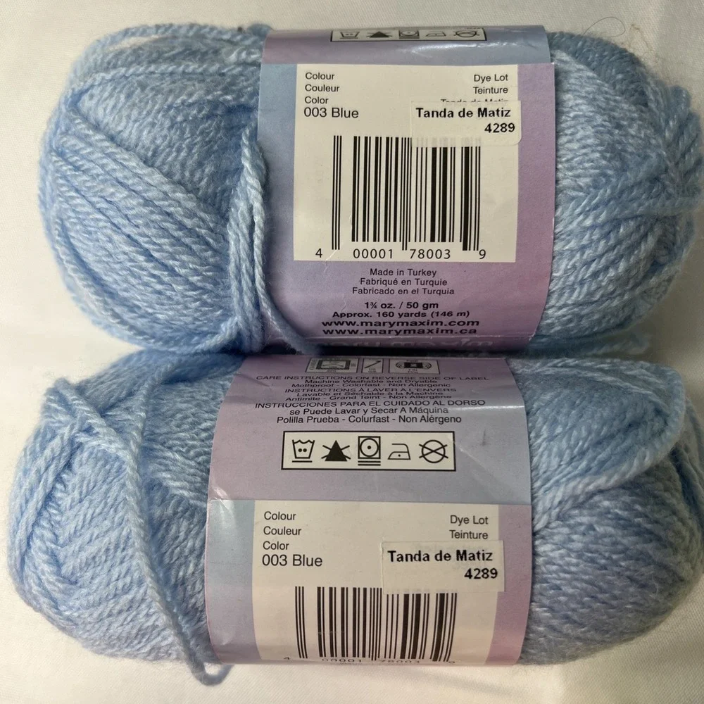 7 Mary Maxim Baby's Best Yarn Colors Blue Pink Lemon Yellow Skeins Size 2